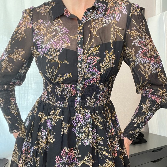 NWT Free People Sheer Layered Mini Dress Long Sleeves Collared Button Down - Picture 13 of 13